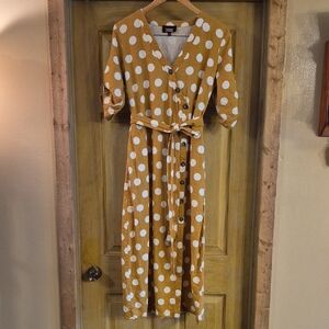 Alexia Admor Short Sleeve Mustard & White Polk A Dot Yellow Linen Blend Maxi 8